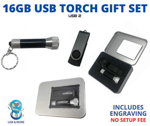 16GB USB Torch Gift Set Includes Branding - USB & MORE