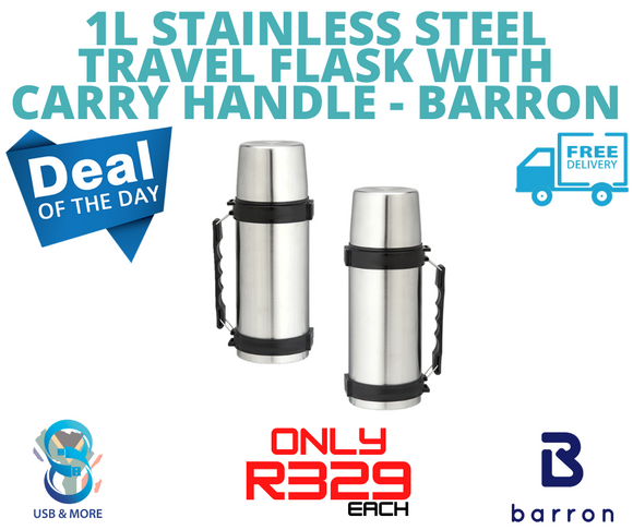 1l Stainless Steel Travel Flask with Carry Handle|USBANDMORE