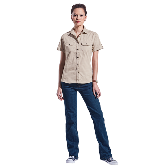 Barron Ladies Plain Bush Shirt – 100% Cotton Twill – Feminine Fit, Turn-Up Sleeves, Chest Pockets, Double-Needle Finish, Metal Buttons | Usbandmore