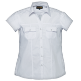 Barron Ladies City Blouse White – Lightweight 65/35 Poly Cotton Blend – Capped Sleeves, Side Panels, Box Pleat Pockets, Curved Hem, Metal Stud Accents | Usbandmore