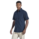 Barron Men's Union Lounge Short Sleeve – 55/45 Cotton-Rich Yarn-Dyed Check – Raised Collar, Patch Pocket, Button Stand, Double-Layered Shoulder Yoke | Usbandmore