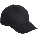 6 Panel Podium Cap Black – Structured 6 panel, pre-curved peak, velcro closure, low profile, 100% polyester robust piqué knit fabric | Usbandmore