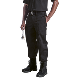 Barron Fidelity Combat Trouser Black  – 190g 80/20 Poly-Cotton Blend – Bar-Tacked Stress Points, Mock Cargo Pockets, Elasticated Hem, Pin Tuck Detail, Wide Belt Loops | Usbandmore