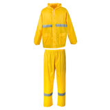 Barron Contract Reflective Rain Suit Yellow/Reflect – 100% Waterproof Polyester PVC Coated – Reflective Tape on Torso, Back & Knees, Elasticated Cuffs & Waist, Storm Flap, Double-Stitched Trousers | 