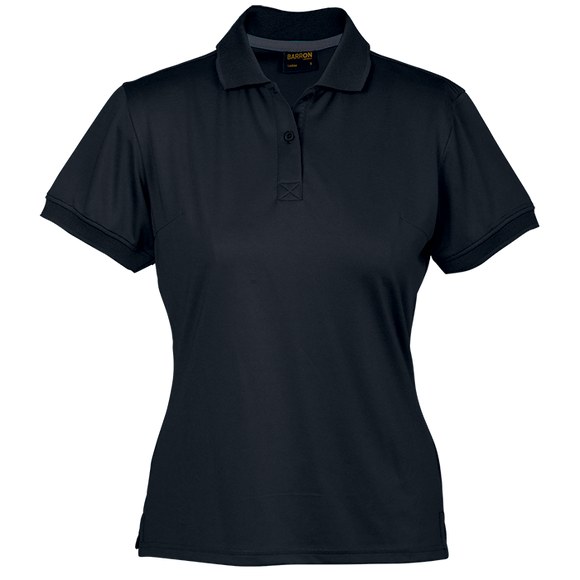 Barron 160g Ladies Black Lunar Golfer – 100% Polyester Piqué Knit with e-Dri Moisture Management – Feminine Cut, Knitted Rib Collar & Cuffs, Two-Button Placket | Usbandmore