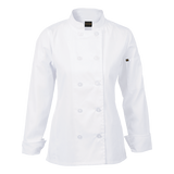 Ladies Long Sleeve Savona Chef Jacket White – Double Breasted, Feminine Fit with Turn-Up Cuffs, Thermometer Sleeve Pocket, 190g 80/20 Poly Cotton | Usbandmore