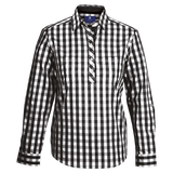 Barron 100% Cotton Ladies Cedar Blouse – Black-White Yarn Dyed Check – Long Sleeves with Roll-Up Tabs, Contrast Oxford Trim, Chest Pockets, High-Low Hem | Usbandmore