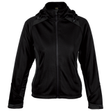 Ladies Nevada Jacket Black – 240g Polyester Softshell – Funnel Collar, Zip-Off Hood, Raglan Sleeves, Coated Zip Pockets, Two-Tone Fabric, C