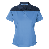 Barron 140g Ladies Atlantic Blue/Navy Omega Golfer – 100% Polyester Piqué Knit with e-Dri Moisture Management – Colour-Blocked Raglan Sleeves, Rib Knit Collar, Three-Button Placket | Usbandmore