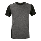 Mens Ignite T-Shirt Melange Front Charcoal-Black – 145g Poly Cotton Melange Front Panel, Contrast 100% Polyester Solid Back & Sleeves, Crew Neckline with Self Fabric Neck Binding, Fitted Sleeves, Slanted Side Seams | BARRON