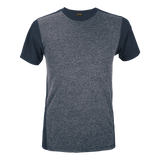 Mens Ignite T-Shirt Melange Front Navy – 145g Poly Cotton Melange Front Panel, Contrast 100% Polyester Solid Back & Sleeves, Crew Neckline with Self Fabric Neck Binding, Fitted Sleeves, Slanted Side Seams | BARRON