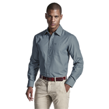 Barron 100g Men's Light Blue Easy Care Lounge Shirt – Long Sleeve – Poly-Cotton Blend, Chest Pocket, Two-Piece Cutaway Collar, Double-Layered Yoke | Usbandmore