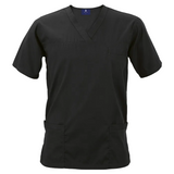 Riley Scrub Top Black – 150g 65/35 Poly Cotton Poplin – V-Neckline, Multiple Welt Pockets, Easy-Care Fabric, Long Side Slits | Usbandmore