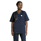 Riley Scrub Top – 150g 65/35 Poly Cotton Poplin – V-Neckline, Multiple Welt Pockets, Easy-Care Fabric, Long Side Slits | Usbandmore