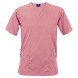 Riley Scrub Top Pink – 150g 65/35 Poly Cotton Poplin – V-Neckline, Multiple Welt Pockets, Easy-Care Fabric, Long Side Slits | Usbandmore