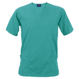 Riley Scrub Top Turquoise – 150g 65/35 Poly Cotton Poplin – V-Neckline, Multiple Welt Pockets, Easy-Care Fabric, Long Side Slits | Usbandmore