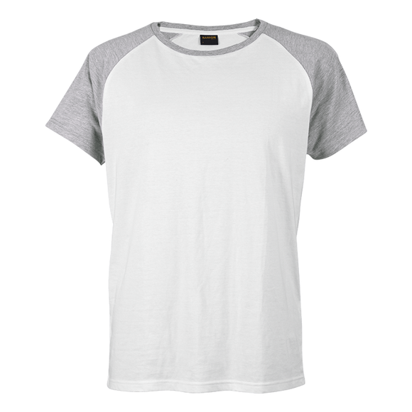 Barron 145g Men's Raglan Baseball T-Shirt White-Grey Melange – Cotton-Polyester Blend, Contrast Crew Neck & Sleeves, Modern Fit | Usbandmore
