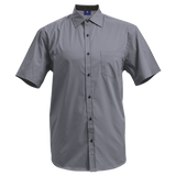 Barron Mens Saga Lounge Short Sleeve Grey – Cotton-Polyester-Lycra Stretch Poplin – Raised Collar, Patch Pocket, Contrast Spotted Inner Trim, Contrast Buttons | Usbandmore