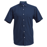 Barron Mens Saga Lounge Short Sleeve Navy – Cotton-Polyester-Lycra Stretch Poplin – Raised Collar, Patch Pocket, Contrast Spotted Inner Trim, Contrast Buttons | Usbandmore