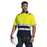 Barron 180g Patrol Golfer Orange-Navy – Two-Tone 60/40 Polyester-Cotton Bonded Fabric – Striped Knitted Collar, Three-Button Placket – Reflective Tape on Chest & Shoulders – Day and Night Safety Wear – Durable Top-Stitched Finish | Usbandmore