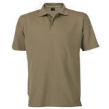 260g Men's Pique Knit Golfer – Khaki -Heavyweight Cotton-Rich Fabric – Double-Needle Finish, Two Ridge Collar, Reinforced 3-Button Placket | Usbandmore