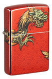 Zippo Dragon Design – 540 Fusion Iridescent Windproof Lighter with Vivid Dragon on Red Geometric Backdrop – Seamless All-Side Color, Metallic Finish | Usbandmore