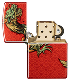 Zippo Dragon Design – 540 Fusion Iridescent Windproof Lighter with Vivid Dragon on Red Geometric Backdrop – Seamless All-Side Color, Metallic Finish | Usbandmore