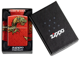 Zippo Dragon Design – 540 Fusion Iridescent Windproof Lighter with Vivid Dragon on Red Geometric Backdrop – Seamless All-Side Color, Metallic Finish | Usbandmore