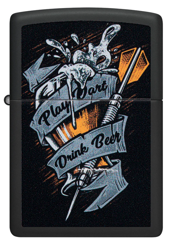 Zippo Darts Design Lighter – Black Matte Finish with Vibrant Color Image Tattoo-Inspired Artwork – Windproof, Refillable, Lifetime Guarantee | Usbandmore