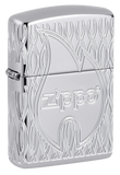 Zippo 167 Flame Design Armor® High Polish Chrome Lighter – Classic Logo & Flame with Textured MultiCut Geometric Motif – 1.5x Thicker Case, Windproof, Refillable, Lifetime Guarantee | Usbandmore