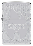 Zippo 167 Flame Design Armor® High Polish Chrome Lighter – Classic Logo & Flame with Textured MultiCut Geometric Motif – 1.5x Thicker Case, Windproof, Refillable, Lifetime Guarantee | Usbandmore