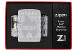 Zippo 167 Flame Design Armor® High Polish Chrome Lighter – Classic Logo & Flame with Textured MultiCut Geometric Motif – 1.5x Thicker Case, Windproof, Refillable, Lifetime Guarantee | Usbandmore