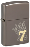 Lucky 7 Design Black Ice® Zippo Lighter – Laser Two-Tone Lucky 7, Crown & Dice – Brass and Chrome Contrast | Usbandmore