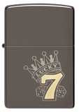 Lucky 7 Design Black Ice® Zippo Lighter – Laser Two-Tone Lucky 7, Crown & Dice – Brass and Chrome Contrast | Usbandmore