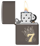 Lucky 7 Design Black Ice® Zippo Lighter – Laser Two-Tone Lucky 7, Crown & Dice – Brass and Chrome Contrast | Usbandmore