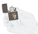 Lucky 7 Design Black Ice® Zippo Lighter – Laser Two-Tone Lucky 7, Crown & Dice – Brass and Chrome Contrast | Usbandmore