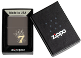 Lucky 7 Design Black Ice® Zippo Lighter – Laser Two-Tone Lucky 7, Crown & Dice – Brass and Chrome Contrast | Usbandmore