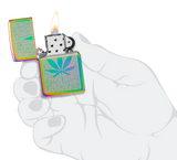 151 Cannabis Design Multi Color Zippo Lighter – Laser Engrave Bold Cannabis Leaf – Swirling Background Intricate Design | Usbandmore