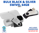 BULK Black & Silver Swivel 64GB USB2 with plastic box and lanyard Gadget Import