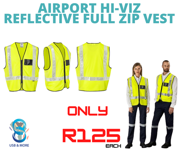 Airport Hi-Viz Reflective Full Zip Vest