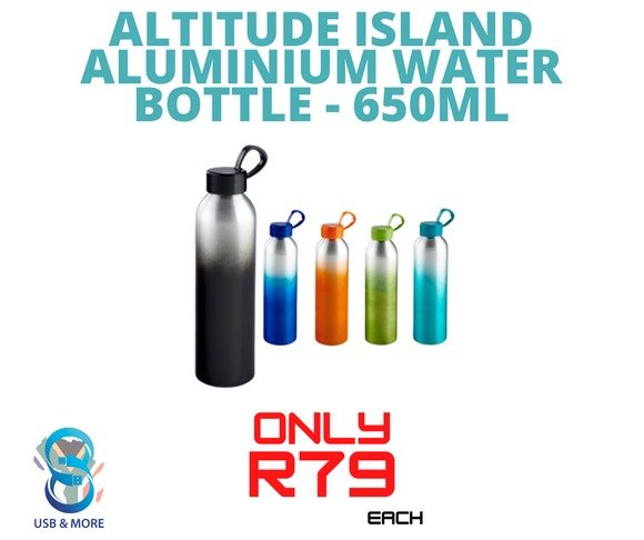 Altitude Island Aluminium Water Bottle - 650ml - USB & MORE