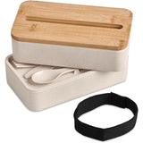 Okiyo Dura Wheat Straw Lunch Box & Phone Stand – Compact Eco-Friendly Lunch Set with Bamboo Lid & Phone Stand Slot – Includes Two Stackable Lunch Boxes & Cutlery (Knife, Fork, Spoon) – Dishwasher Safe Base & Cutlery, Hand Wash Lid – Elastic Band & Natural Kraft Gift Box | Usbandmore