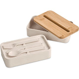 Okiyo Dura Wheat Straw Lunch Box & Phone Stand – Compact Eco-Friendly Lunch Set with Bamboo Lid & Phone Stand Slot – Includes Two Stackable Lunch Boxes & Cutlery (Knife, Fork, Spoon) – Dishwasher Safe Base & Cutlery, Hand Wash Lid – Elastic Band & Natural Kraft Gift Box | Usbandmore