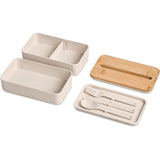 Okiyo Dura Wheat Straw Lunch Box & Phone Stand – Compact Eco-Friendly Lunch Set with Bamboo Lid & Phone Stand Slot – Includes Two Stackable Lunch Boxes & Cutlery (Knife, Fork, Spoon) – Dishwasher Safe Base & Cutlery, Hand Wash Lid – Elastic Band & Natural Kraft Gift Box | Usbandmore
