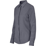 Alex Varga Long Sleeve Ladies Sorrento Shirt Grey – 120g 95% Polyester/5% Spandex – Stretch Fabric, Adjustable Two-Button Cuff, Engraved Matte Buttons, Curved Hem | Usbandmore