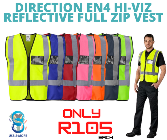 Direction En4 Hi-Viz Reflective Full Zip Vest - USB & MORE