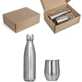Serendipio Sheridisc Drinkware Gift Set – Double Wall Stainless Steel Bottle (500ml) with Leak-Proof Lid & Matching 300ml Stainless Steel Cup with Transparent Sliding Lid – Keeps Drinks Hot or Cold for Hours – Packaged in Natural Kraft E-Flute Corrugated Board Gift Box with Shredded Paper Filler – Bottle 26.5 cm H, Cup 11 cm H, Box 30 x 23 x 10 cm | Usbandmore