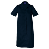 Ladies Poly Cotton House Coat Dark Navy – 190g 80% Polyester 20% Cotton – Short Sleeves with Cuff, Two Front Patch Pockets, Bust Darts, Grown-On Button Stand with Buttons | Usbandmore
