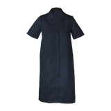 Ladies Poly Cotton House Coat Navy – 190g 80% Polyester 20% Cotton – Short Sleeves with Cuff, Two Front Patch Pockets, Bust Darts, Grown-On Button Stand with Buttons | Usbandmore