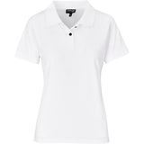 Ladies Virtue Golf Shirt White – 185g 100% Polyester – Knitted Collar & Cuffs, Two-Button Placket, Contrast Buttons, Side Slits, Standard Fit | Usbandmore